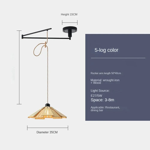 lustre moderne à led créatif avec bras rétractable en bois artistique - vue 14 sur 16