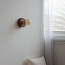 Applique murale vintage japonaise en bois et cuivre avec interrupteur à chaîne
