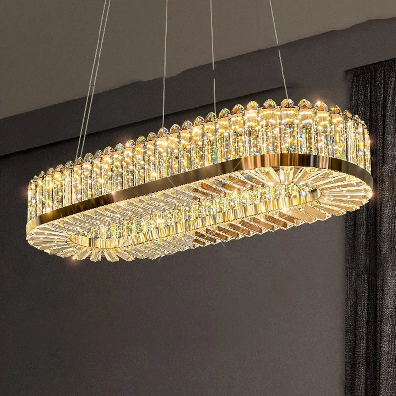 Lustre 9 Lumières Doré Moderne Avec Cristaux Pendentif - Hauteur Réglable Pour Salle à Manger Et Chambre