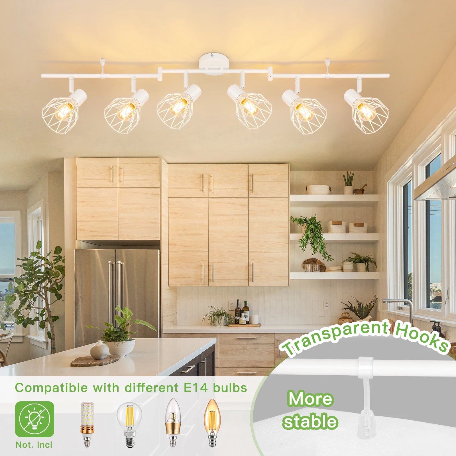 Plafonnier LED 6 voies rotatif - Lumières noires/blanches - Luminaires de plafond - Cage métallique pour plafond E14 - Spot de plafond - vue 4 sur 8