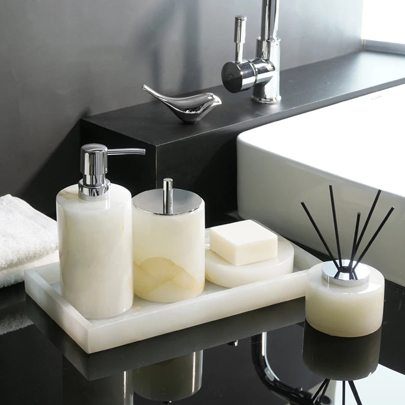 ensemble accessoires de salle de bain en marbre naturel luxe - vue 5 sur 23