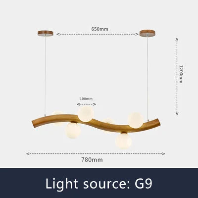 suspension luminaire en bois massif et verre simple - vue 7 sur 11