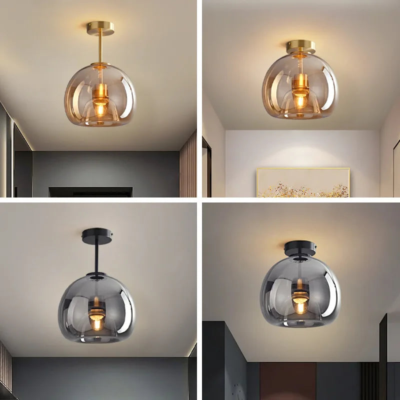 Plafonnier design en verre de couloir passage luxe fumé ambre gris - vue 4 sur 8