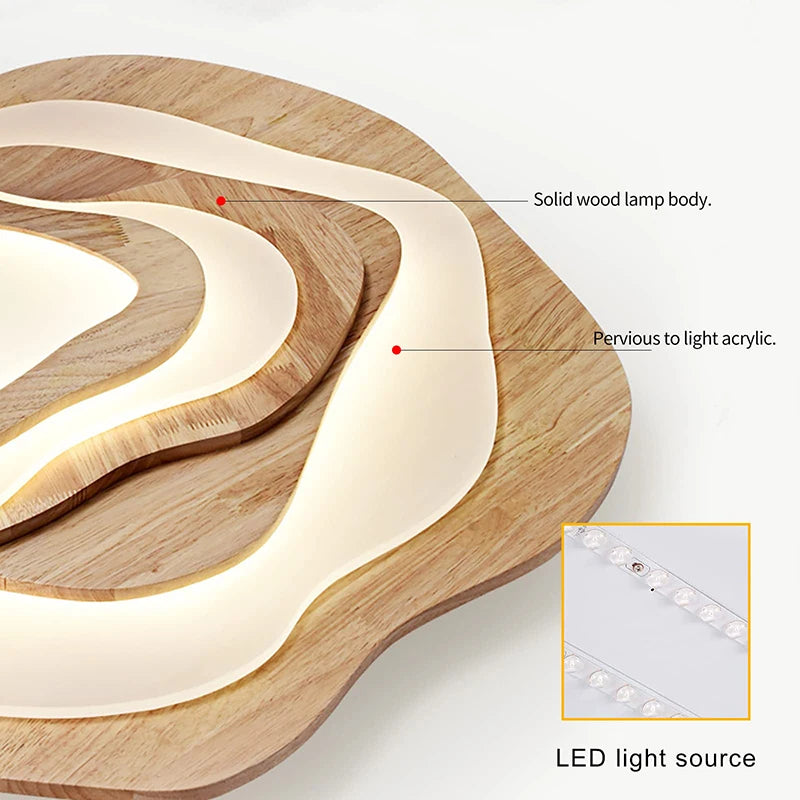 lustre led moderne en bois pour chalet loft intelligent - vue 6 sur 12