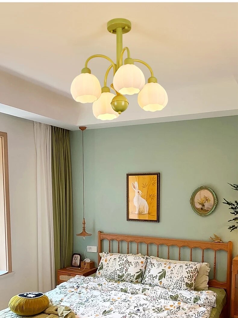 lustre chambre coucher style citrouille pastorale verre - vue 3 sur 7