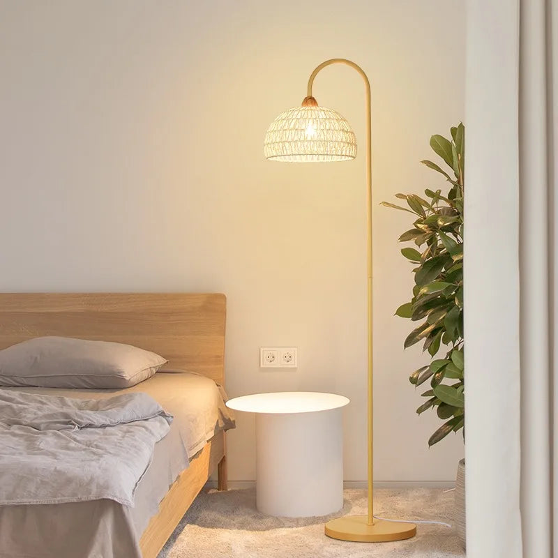 lampadaire vintage en rotin pour éclairage intérieur ambiance - vue 6 sur 7