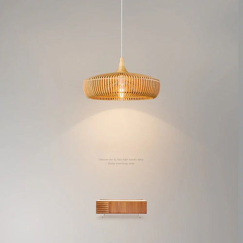 lustre en bois rond rétro pour table de restaurant avec led - vue 3 sur 15