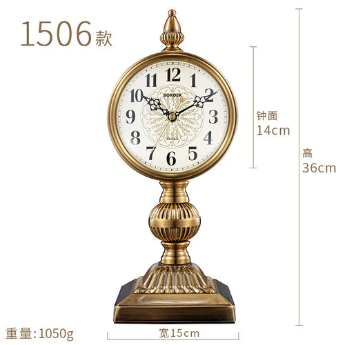 horloge de table européenne en métal plaqué cuivre élégant design luxe - vue 14 sur 18