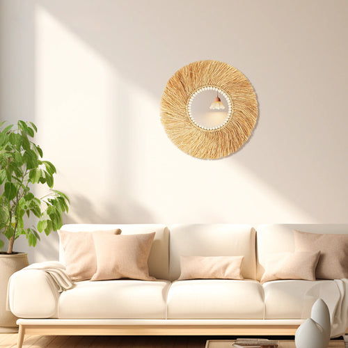 miroir décoratif en perles de bois fait main style bohème - vue 4 sur 7