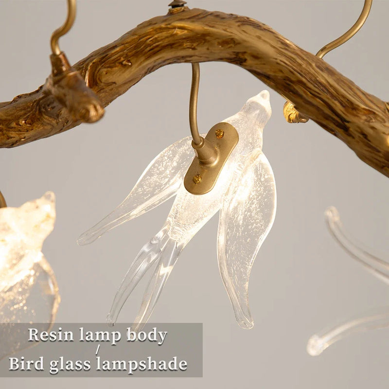 plafonnier en verre oiseau cristal avec lumière led