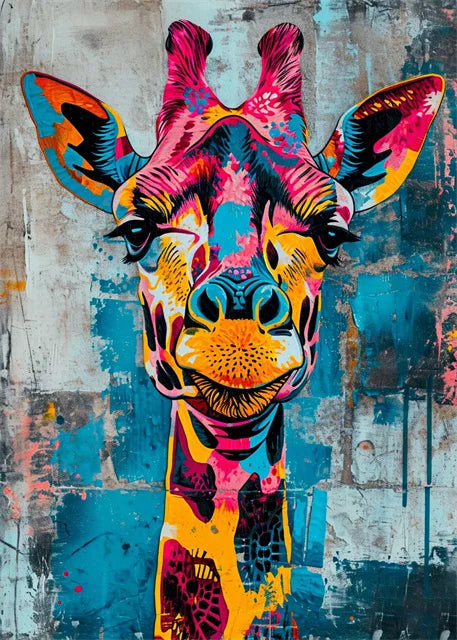 peinture abstraite animaux chat lion graffiti art mural coloré