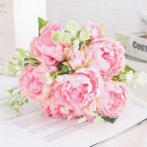 fleurs artificielles soie pivoine hortensia décoration mariage bouquet - vue 13 sur 40