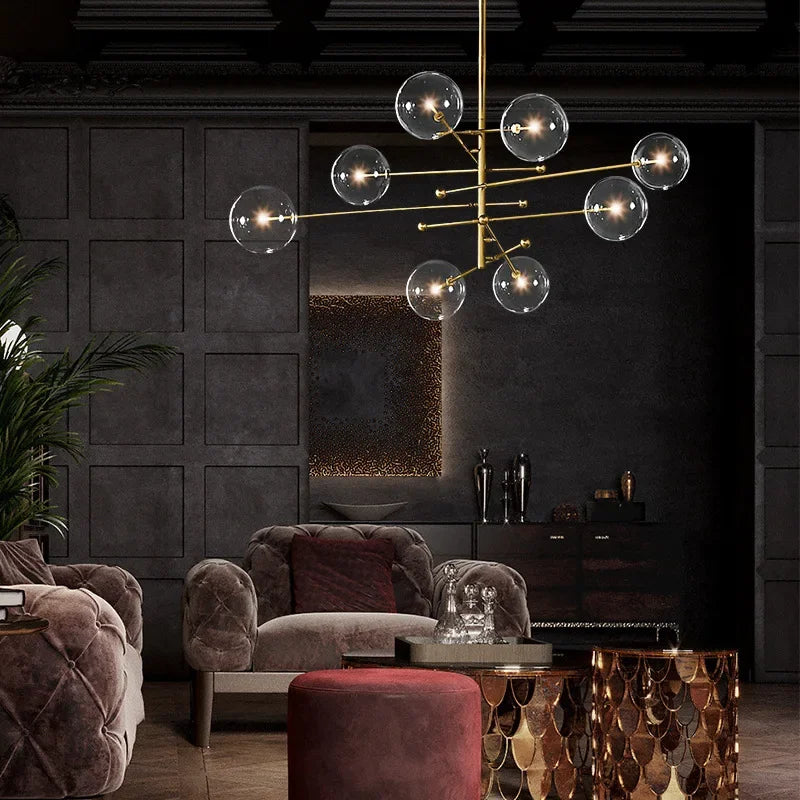 SANDYHA Art moderne boule de verre lustres Design nordique noir or lampe à LED pour salon chambre décor à la maison suspension