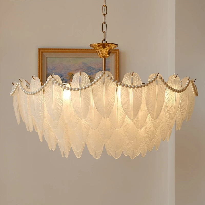 plafonnier de luxe en verre et plumes pour un éclairage décoratif intérieur - vue 2 sur 11
