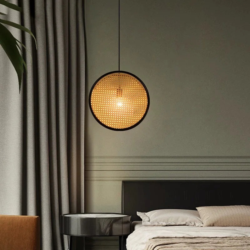 2024 Japanese style Quiet Wind Restaurant Bar, Restaurant Island, Homestay Bedhead Vine Weaving Art Pendant Light - vue 7 sur 9