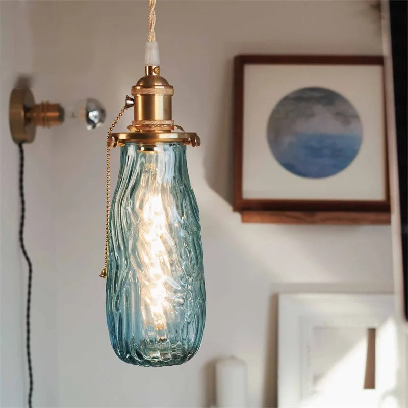 lustre nordique rétro en laiton avec interrupteur à tirage - vue 4 sur 12
