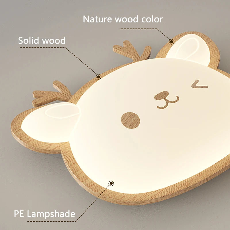 plafonnier nordique led en bois massif avec motifs de cerf et élan - vue 6 sur 9