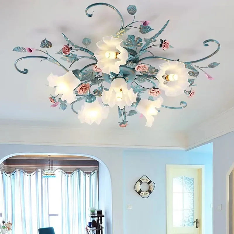 plafonnier led romantique style pastoral avec fleurs et herbe