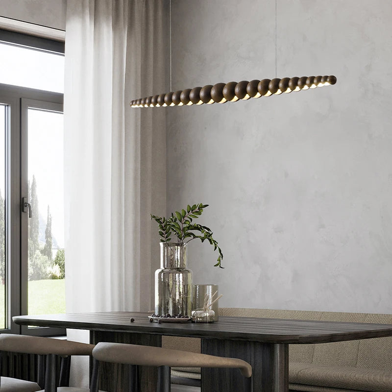 Perles en bois modernes longues lampes suspendues linéaires LED réglable avec RC lampe suspendue d'intérieur cuisine île salle à manger salon bureau