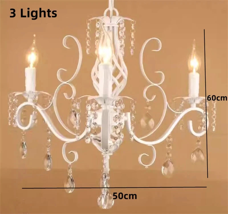 lustre vintage en fer blanc avec suspensions en cristal pour décoration intérieure