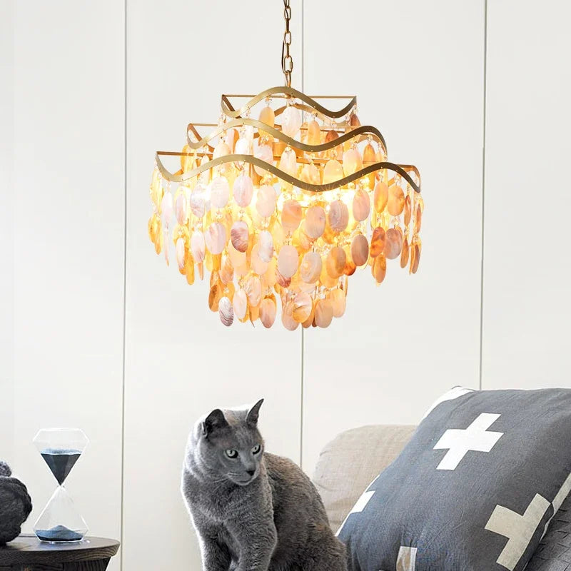 lustres led postmodernes en coquillage capiz pour décoration intérieure - vue 5 sur 9