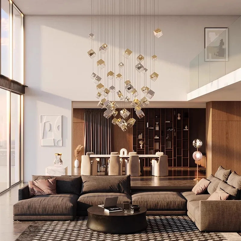 Scandinavia Magic Square Chandelier Crystal Box Pendant Lamp Ceiling Suspension Hanging Light for Loft Staircase Living Room - vue 4 sur 12