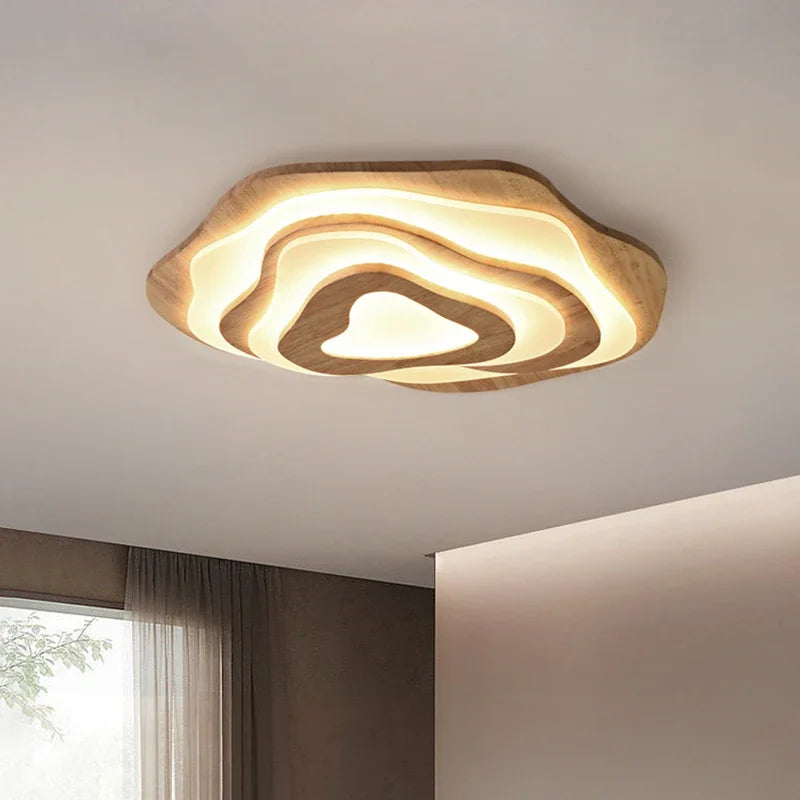 plafonnier led en bois nordique avec télécommande design moderne décoratif - vue 3 sur 12
