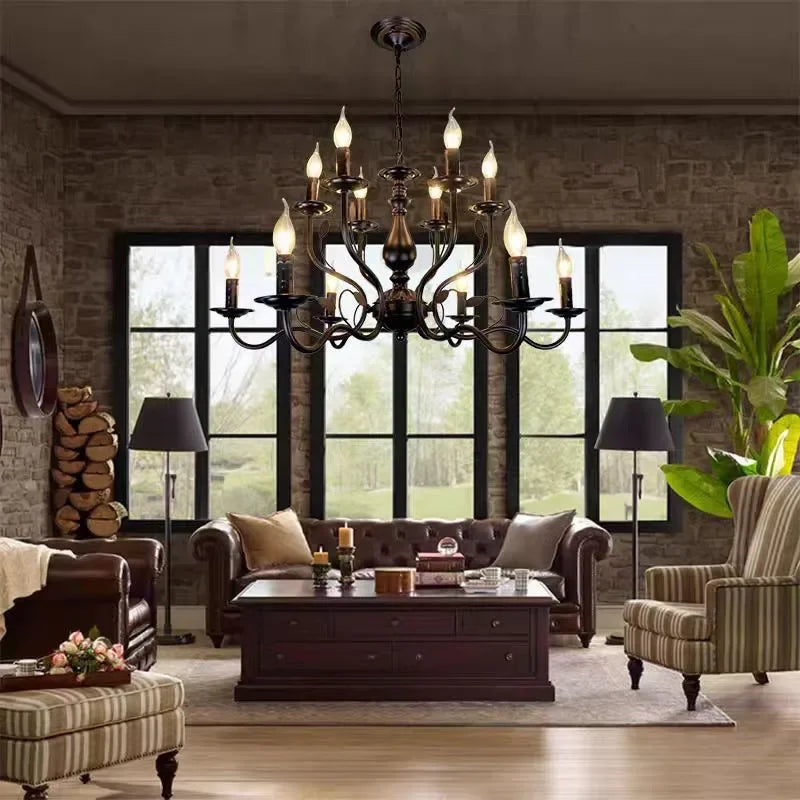 lustre rétro industriel en fer imitation bougie pour décoration intérieur - vue 5 sur 11