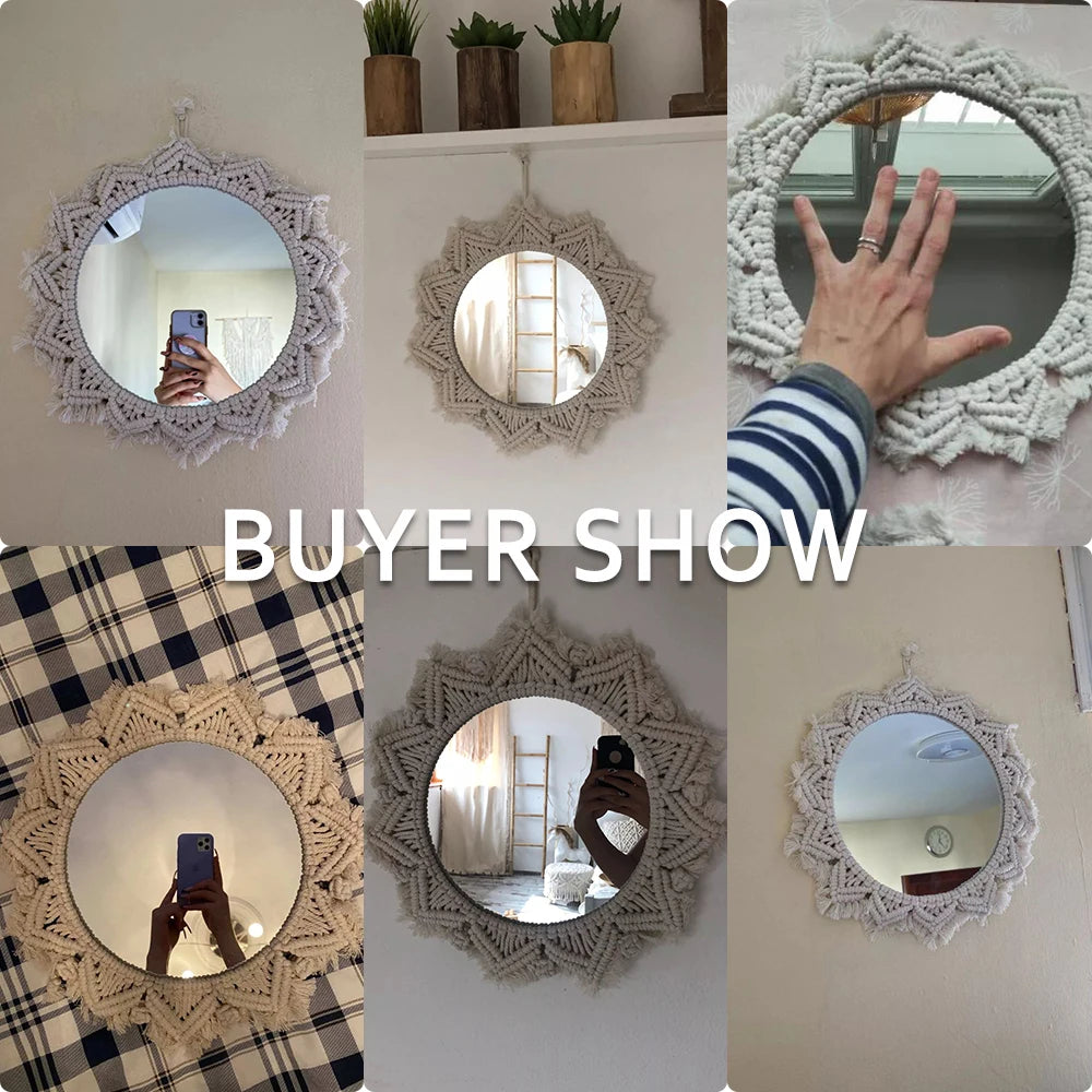miroir mural en macramé décoration intérieure style bohème - vue 6 sur 11