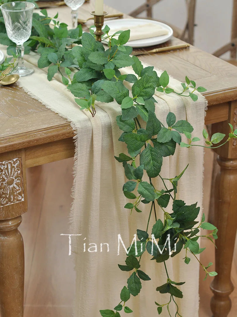 Chemin de table coton gaze retro boho beige - vue 4 sur 7