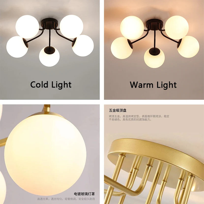 lustre nordique led avec boule de verre suspendue - vue 6 sur 14
