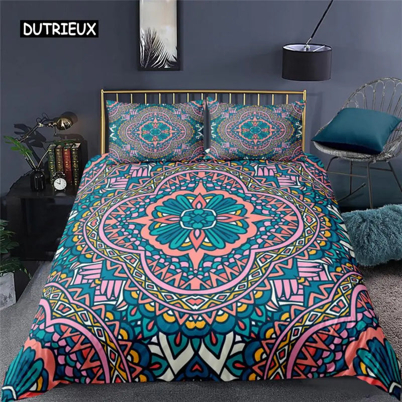 housse de couette mandala bohème style vintage pour lit king queen