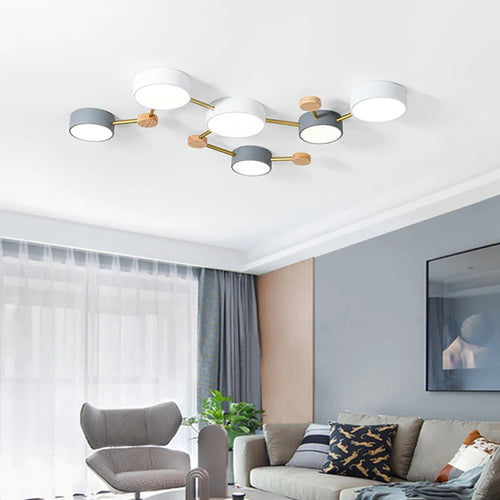 plafonnier nordique led bois macaron 3-8 têtes éclairage décoratif - vue 6 sur 10