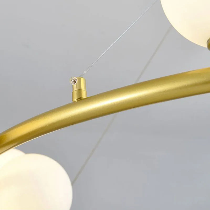 lampe suspendue nordique avec boule de verre et anneau mat réglable - vue 5 sur 14