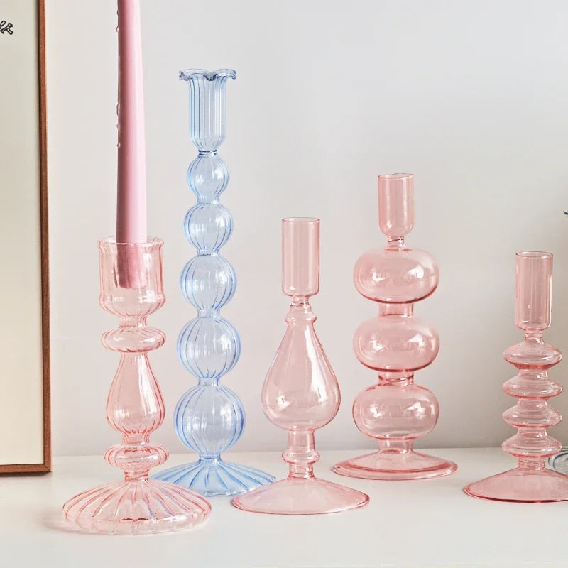 bougeoir en verre coloré pour décoration de mariage et centre de table - vue 4 sur 20
