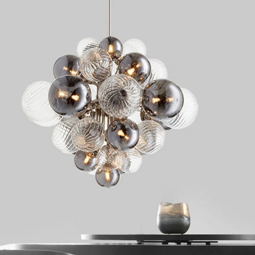 lustre nordique créatif en fer et bulles de verre - vue 6 sur 10