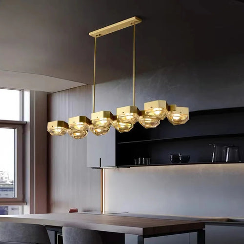 suspension led décorative en cuivre avec luminaire réglable - vue 3 sur 14