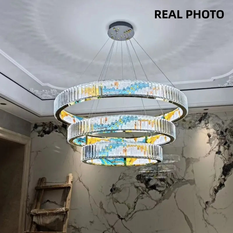 lustre led dimmable moderne en acier cercle décoratif