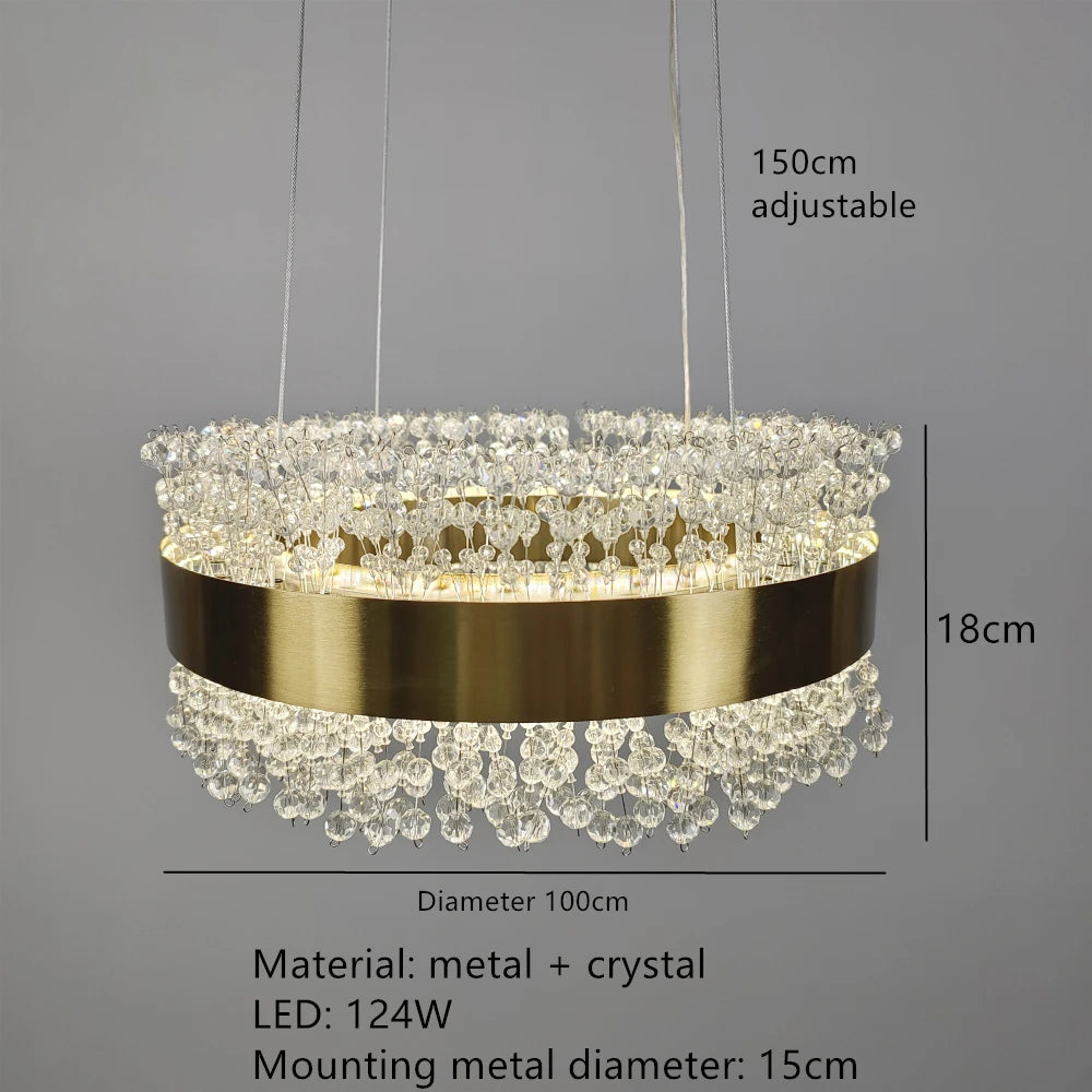 lustre moderne en cristal avec métal doré réglable - vue 12 sur 12