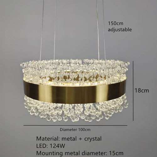 lustre moderne en cristal avec métal doré réglable - vue 13 sur 12