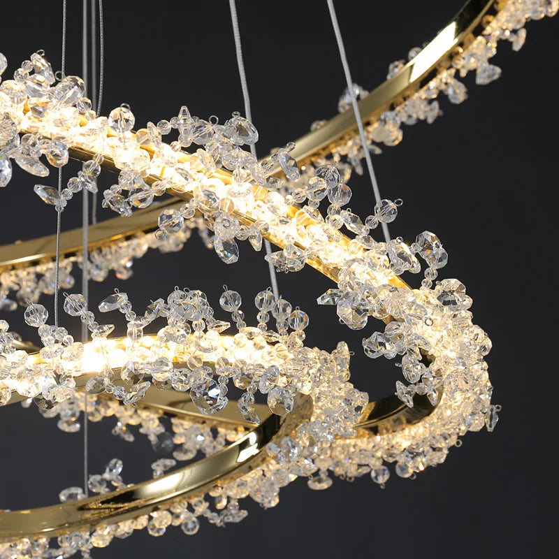 lustre moderne de luxe en cristal éclairage led annulaire variable