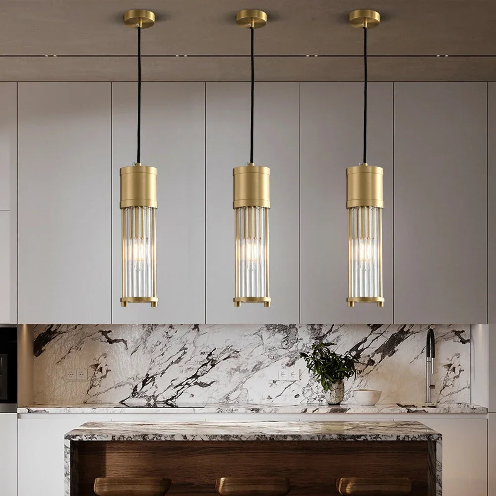 suspension à led en cuivre avec abat-jour en verre réglable