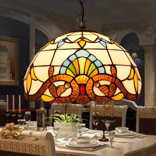 suspension tiffany en verre fait main style nordique paon - vue 2 sur 10