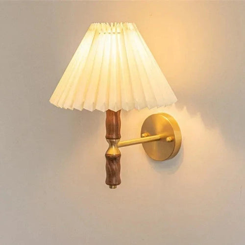 applique murale nordique led avec abat-jour en tissu et bois - vue 2 sur 7