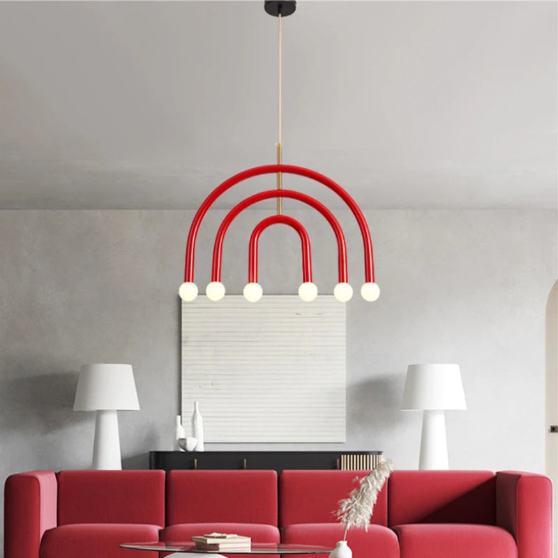 Lustre arc-en-ciel créatif LED Suspension en métal coloré pour chambre salon Restaurant café Art salle à manger suspension