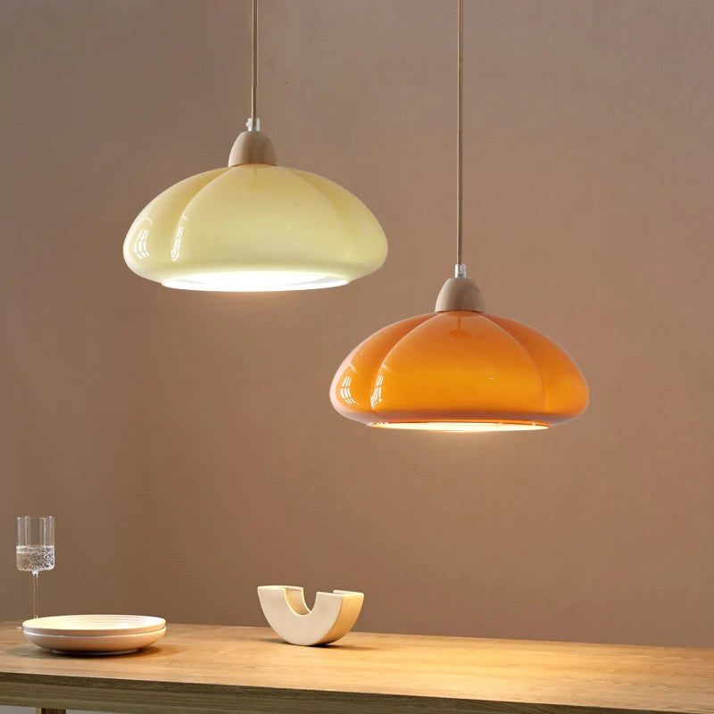 suspension citrouille verre led style japonais vintage bois - vue 5 sur 15