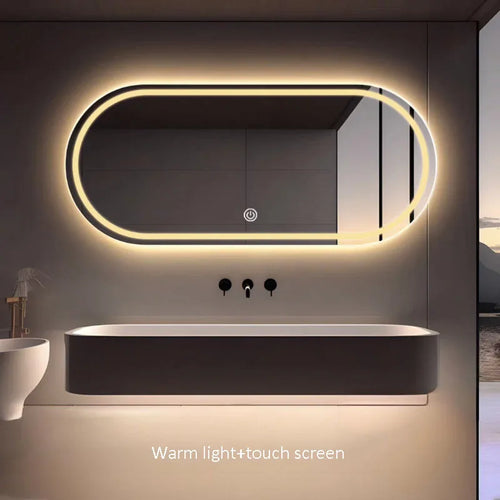 miroir intelligent elliptique lumineux anti-buée trois couleurs mural - vue 17 sur 18