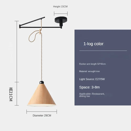 lustre moderne à led créatif avec bras rétractable en bois artistique - vue 16 sur 16