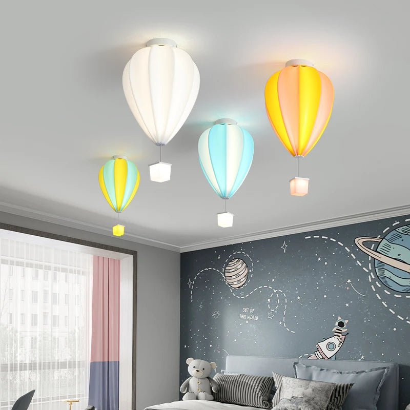 Kids Children's Ceiling Chandelier Light Air Ballon Design Remote Control LED Pendant Chandelier Lamps White Pink Yellow Blue - vue 3 sur 16