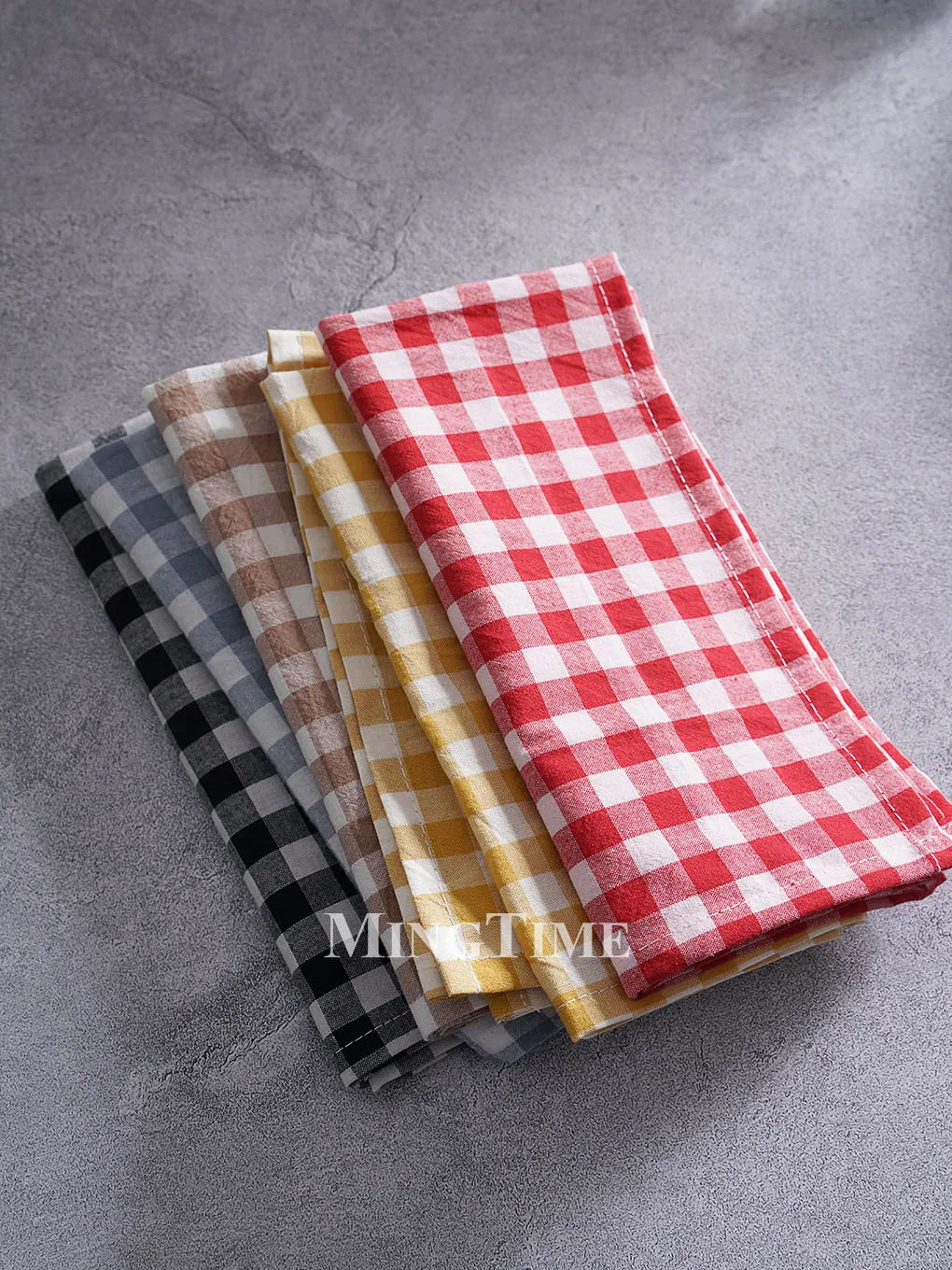 Serviette de table vichy coton style champetre lavable - vue 3 sur 7